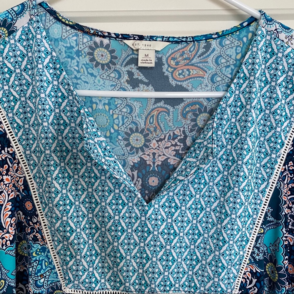 Cato Floral Blue Paisley Print Overlay Top MED - Picture 2 of 4